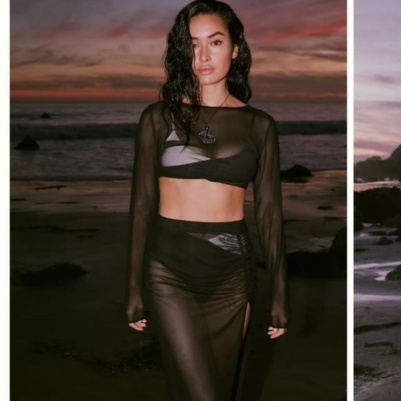 Riot Swim Roux Mesh Maxi Skirt Coverup in Amber Orange Size Large - Picture 3 of 7